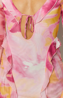 Surround Sound Floral Mesh Long Sleeve Mini Dress | Pink