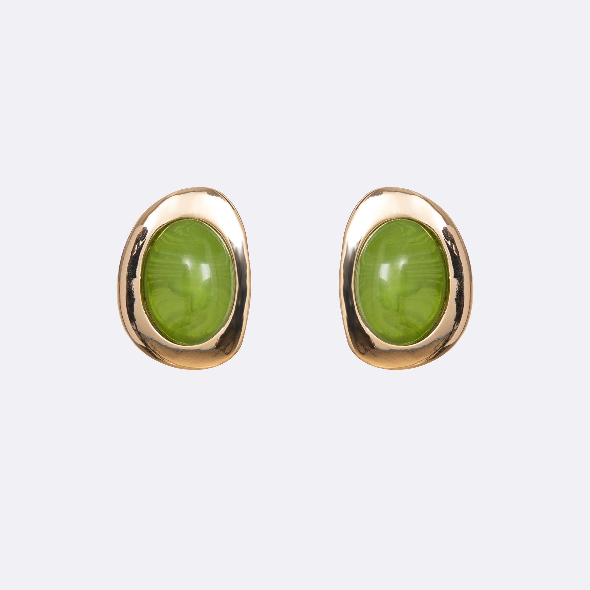 Amber Honey Resin Studs Earring | Green | Gold