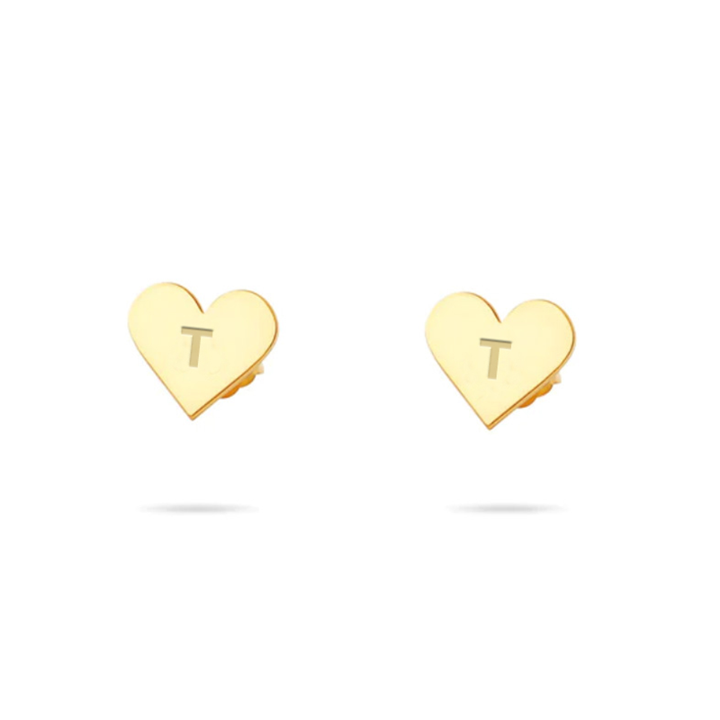 The Tiny Block Heart Initial Studs | 18KT Gold Vermeil