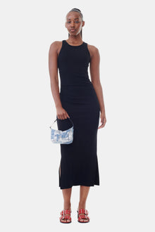 Soft Cotton Rib Tank Top Long Dress | Black