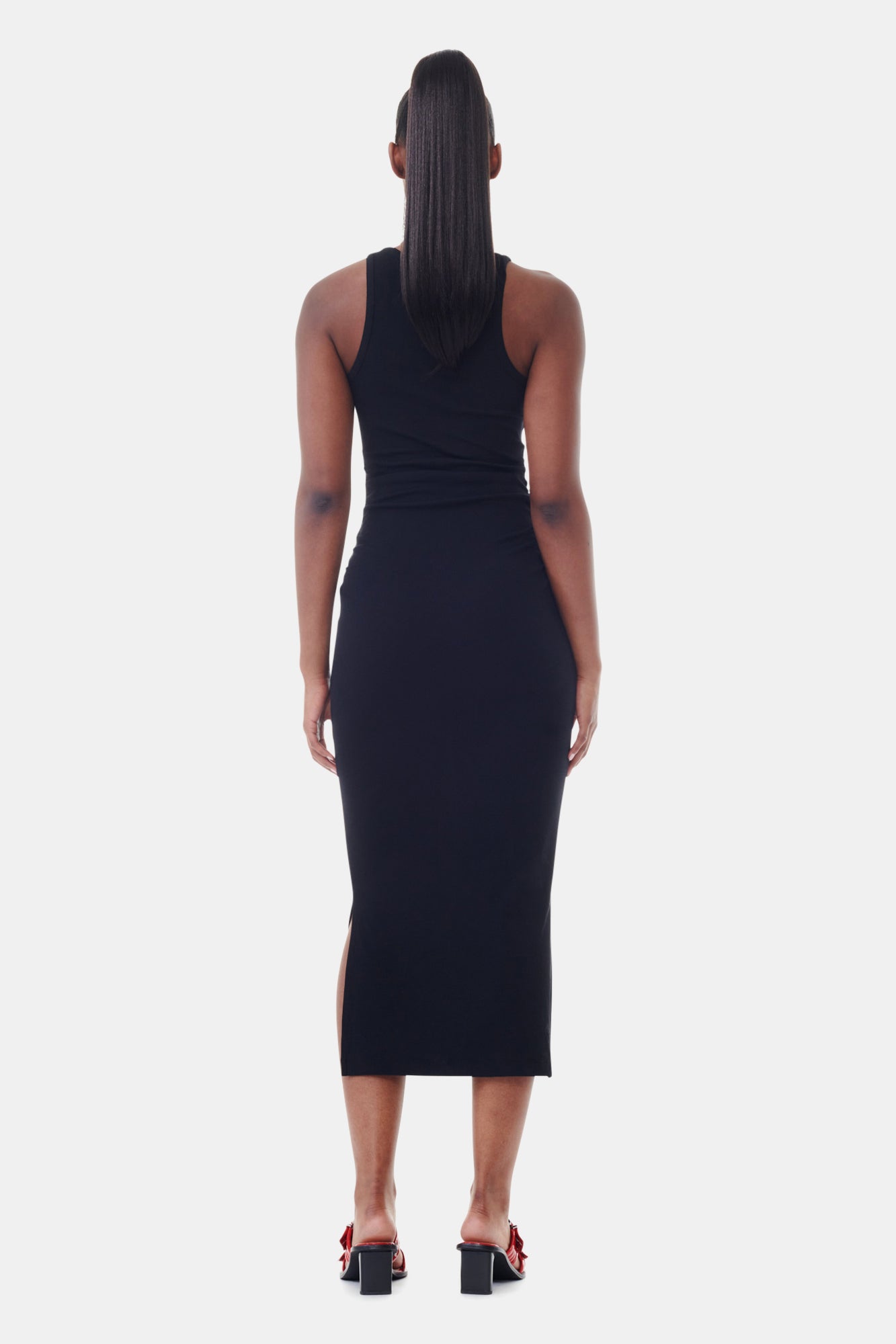 Soft Cotton Rib Tank Top Long Dress | Black