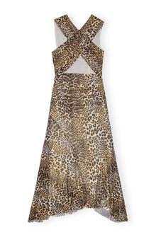 Printed Marl Mesh Long Ruched Crossover Dress | Leopard