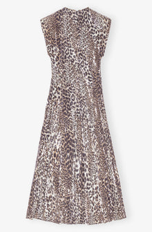 Printed Stretch Sequins Slit Long Dress | Leopard