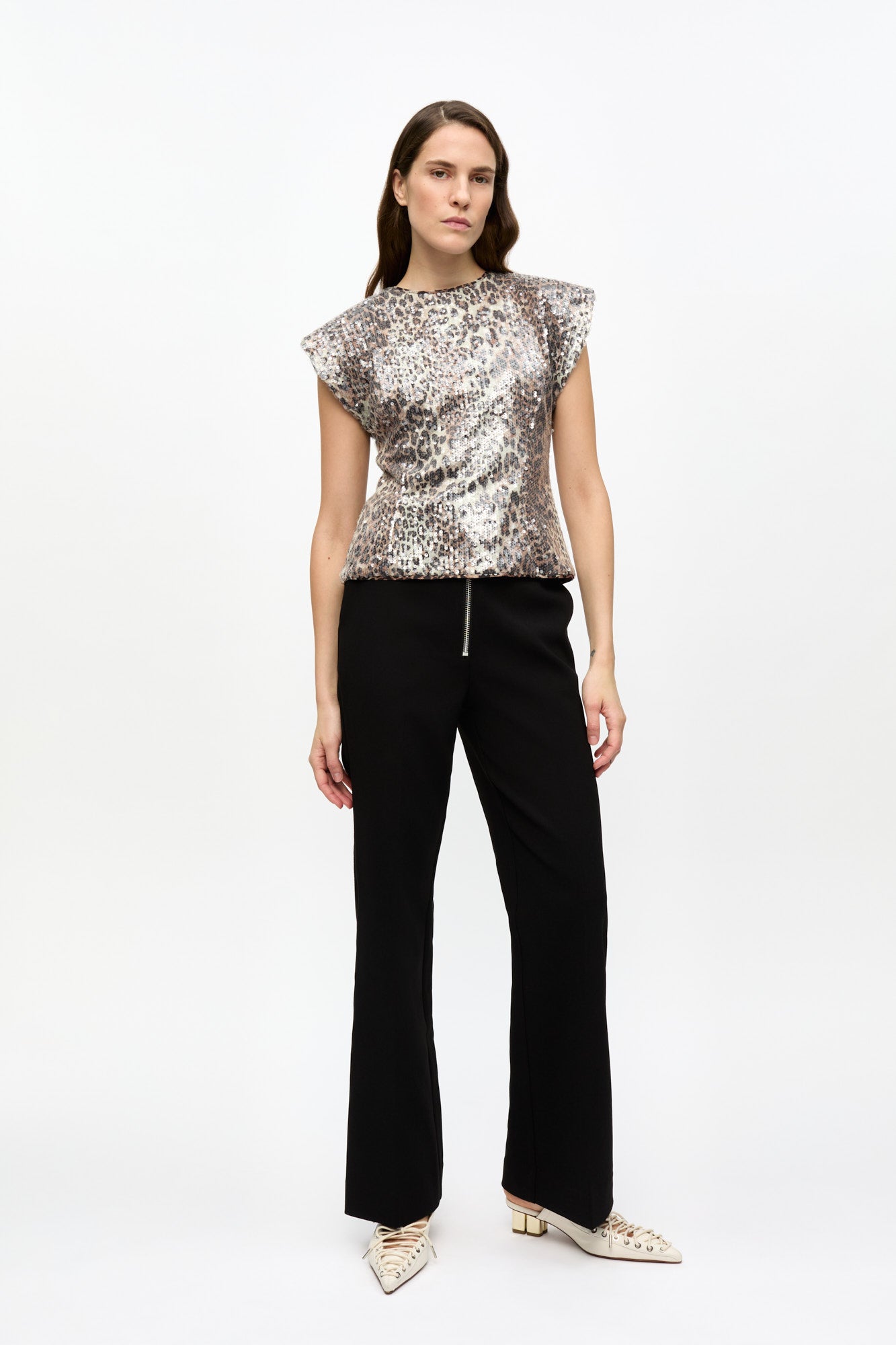 Printed Stretch Sequins Blouse | Leopard