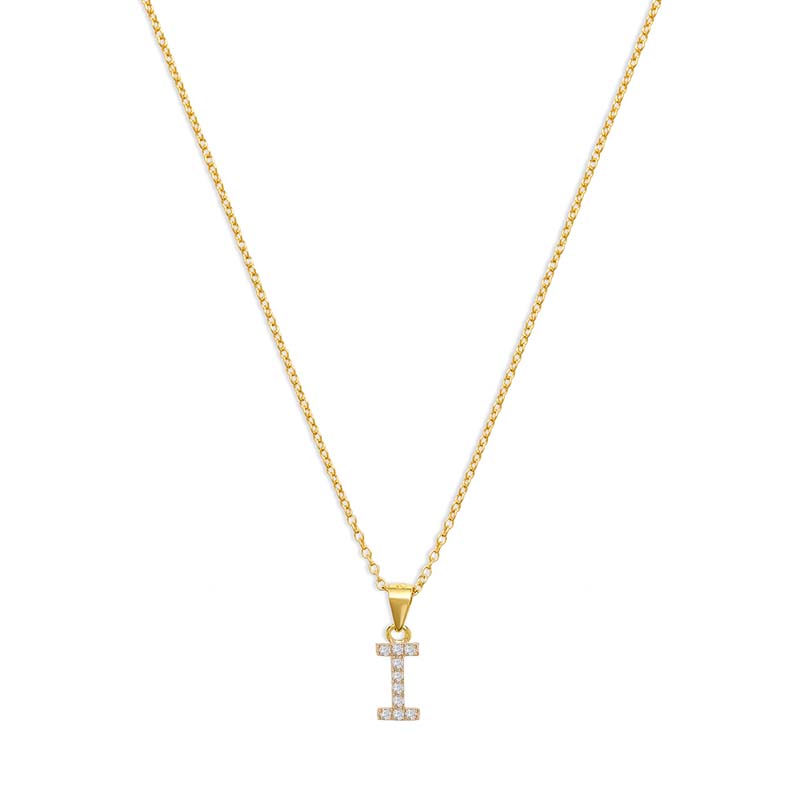 The Pave Single Block Initial Necklace | 18KT Gold Vermeil & Sterling Silver