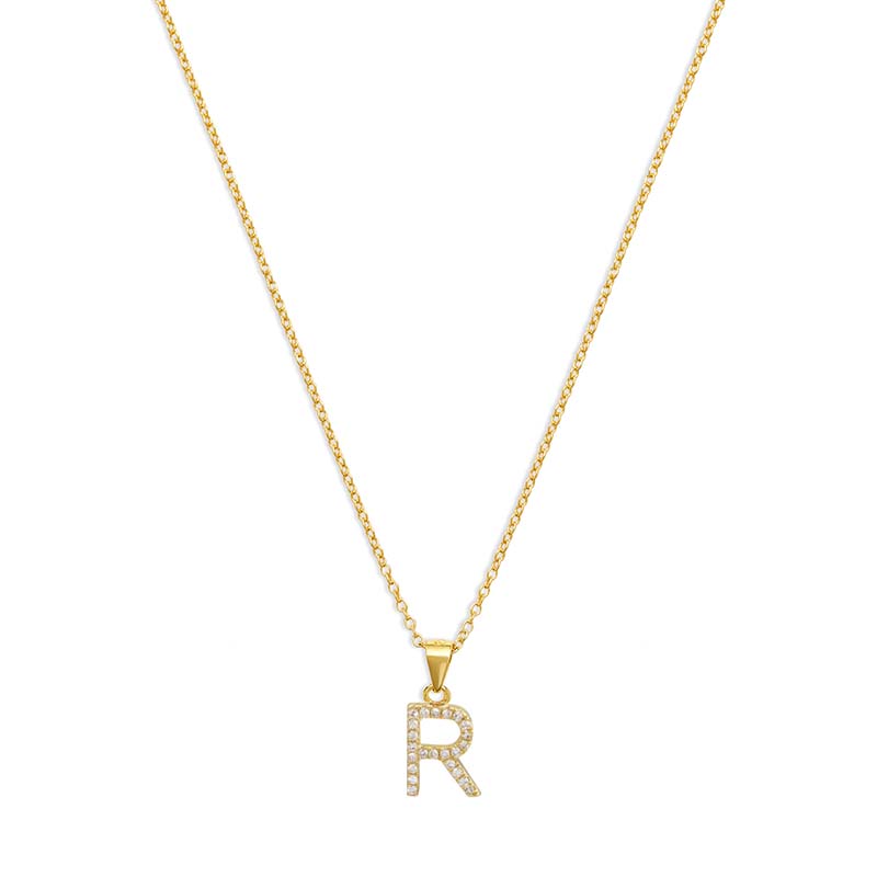 The Pave Single Block Initial Necklace | 18KT Gold Vermeil & Sterling Silver