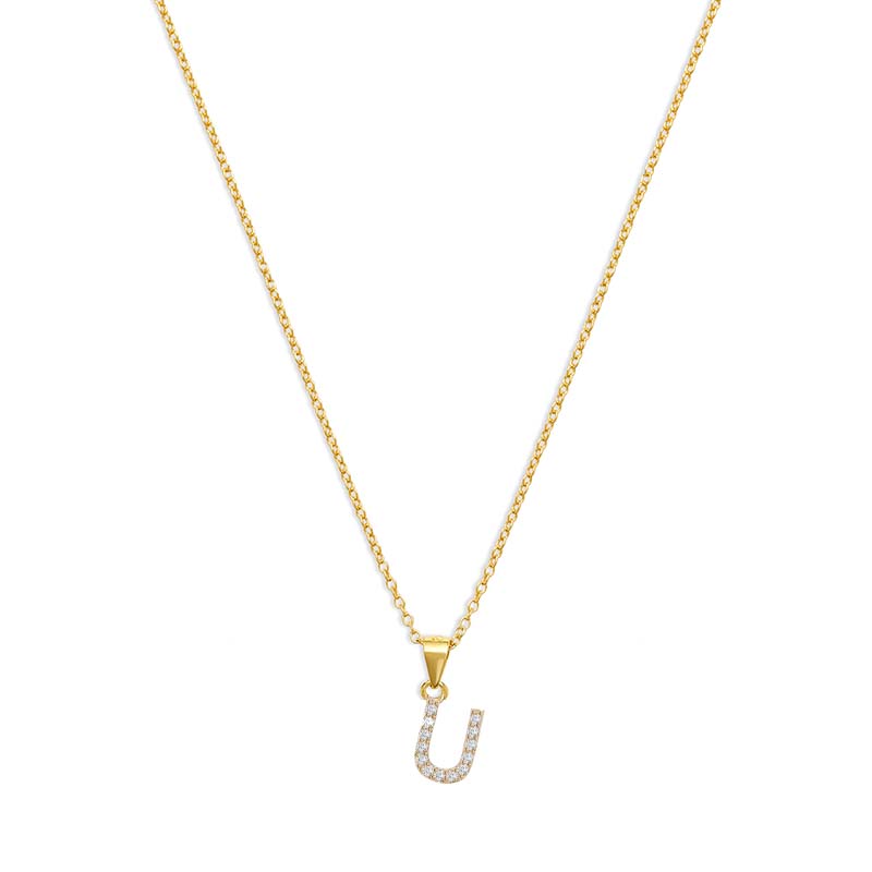 The Pave Single Block Initial Necklace | 18KT Gold Vermeil & Sterling Silver