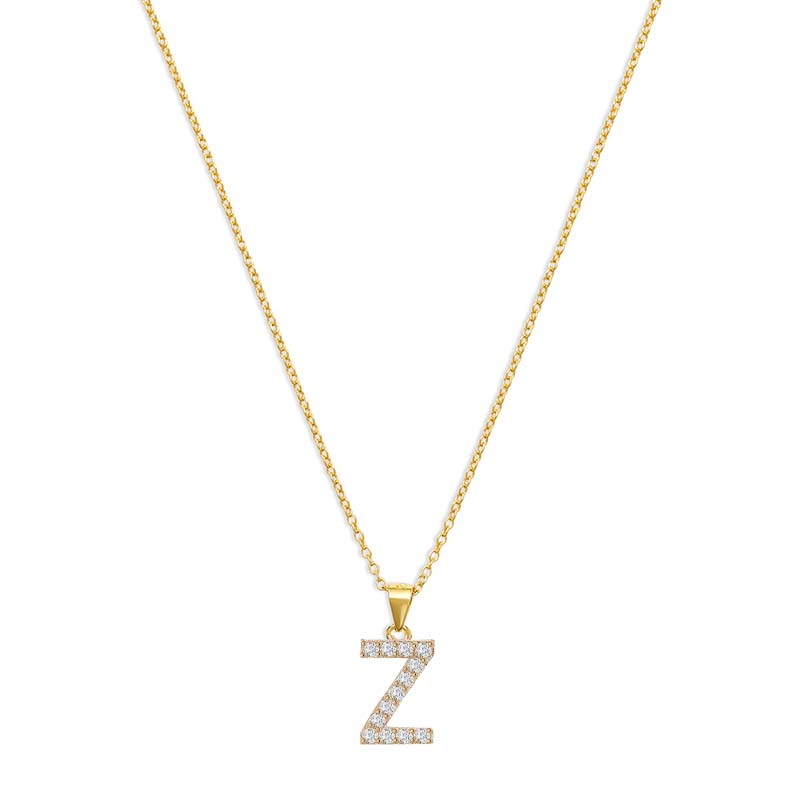 The Pave Single Block Initial Necklace | 18KT Gold Vermeil & Sterling Silver