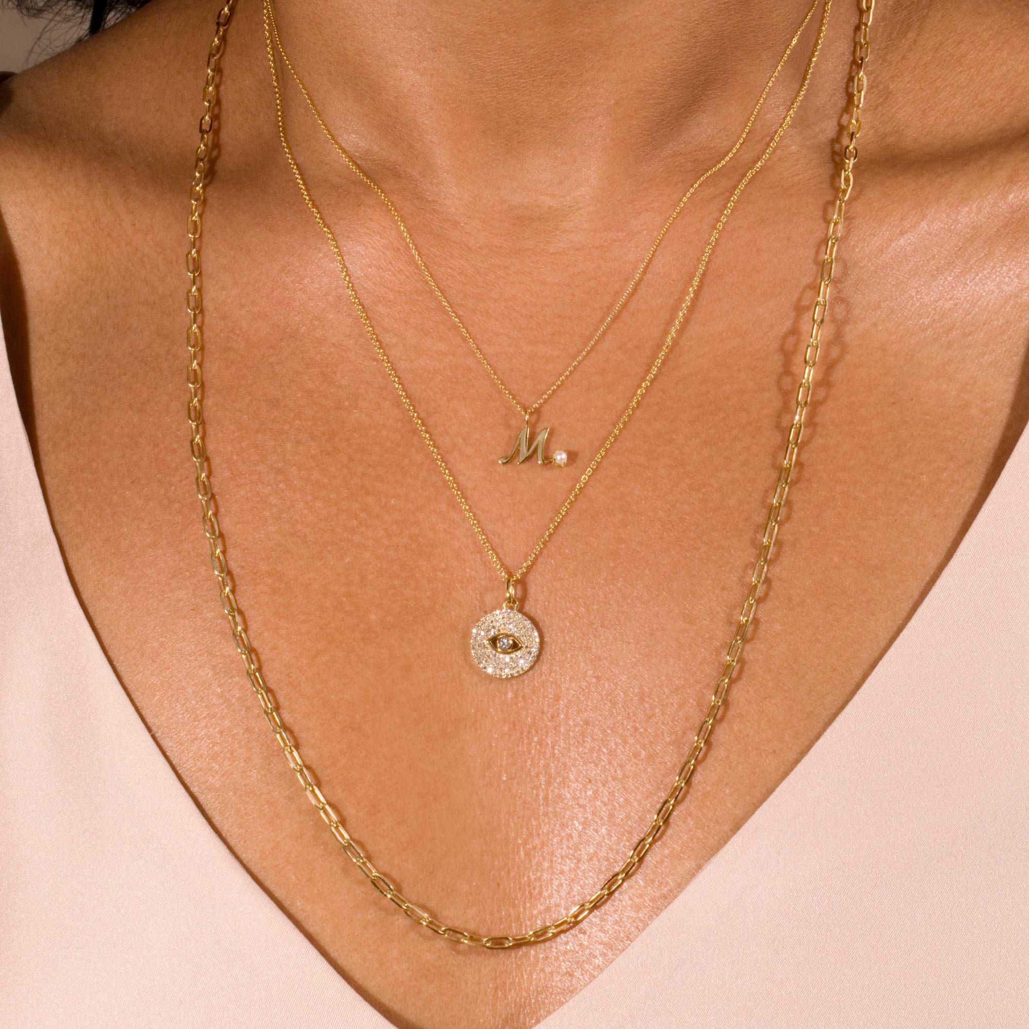 Teeny Pearl Cursive Initial Necklace