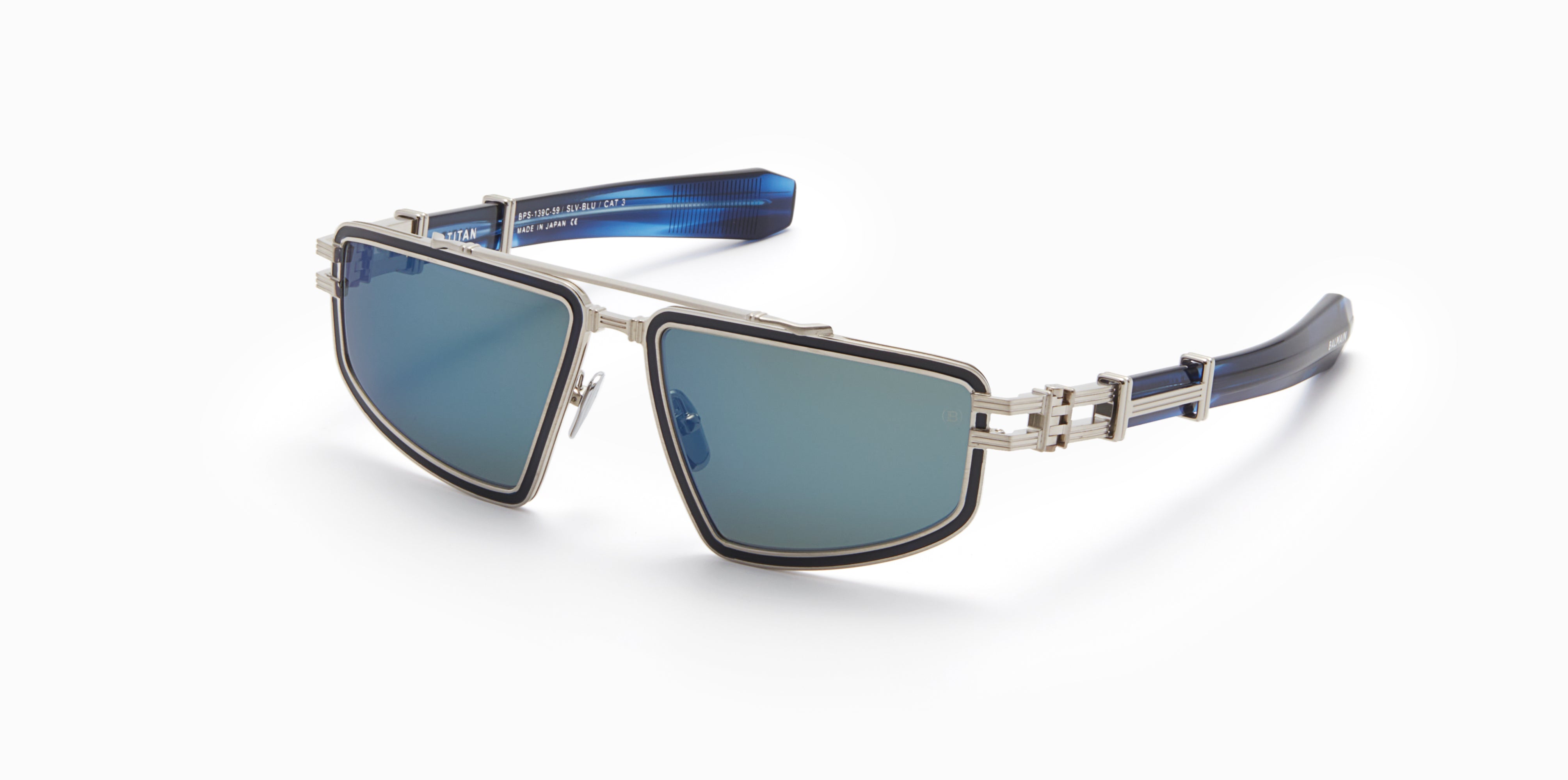 Mens | Titan Sunglass | Brushed Silver - Blue Swirl | Dark Green w/ Blue Mirror