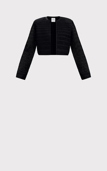 Textured Lurex Cropped Jacket | Metallic Black