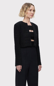 Textured Lurex Cropped Jacket | Metallic Black