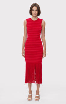 Textured Chenille Fringe Midi Dress | Rio Red