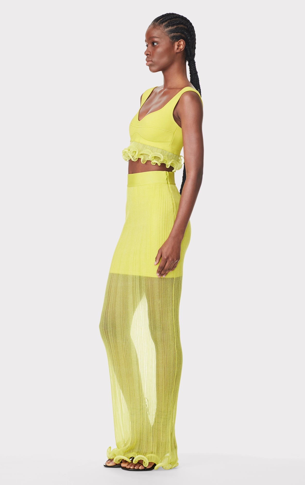 Sheer Layered Maxi Skirt With Ruffle | Chartreuse