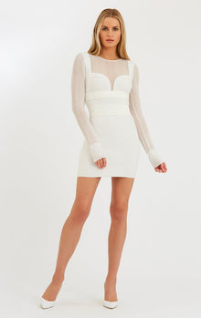 Textured Sheer Bustier Mini Dress | Alabaster