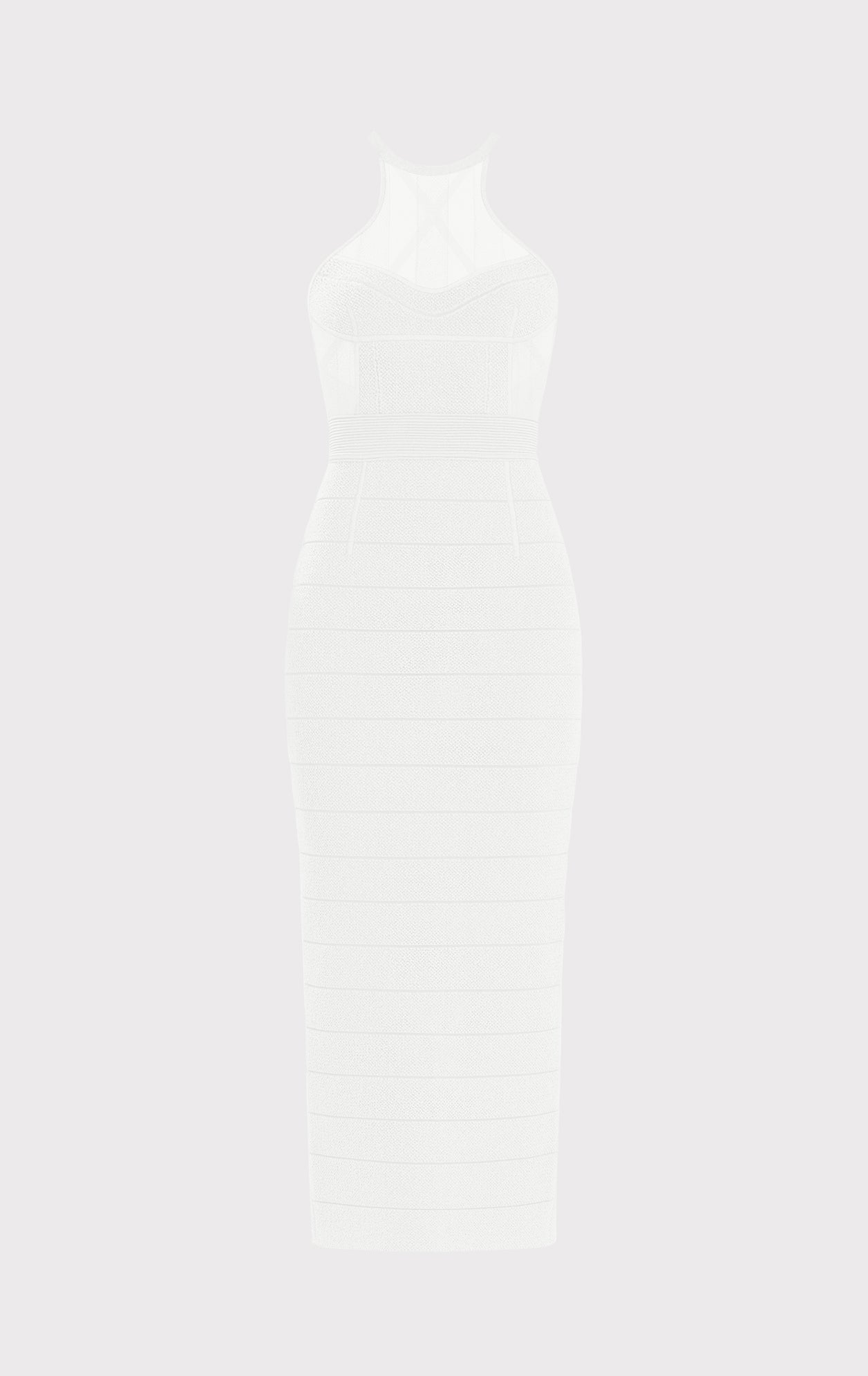 Textured Sheer Bustier Halter Gown | Alabaster