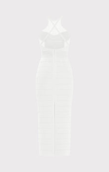 Textured Sheer Bustier Halter Gown | Alabaster