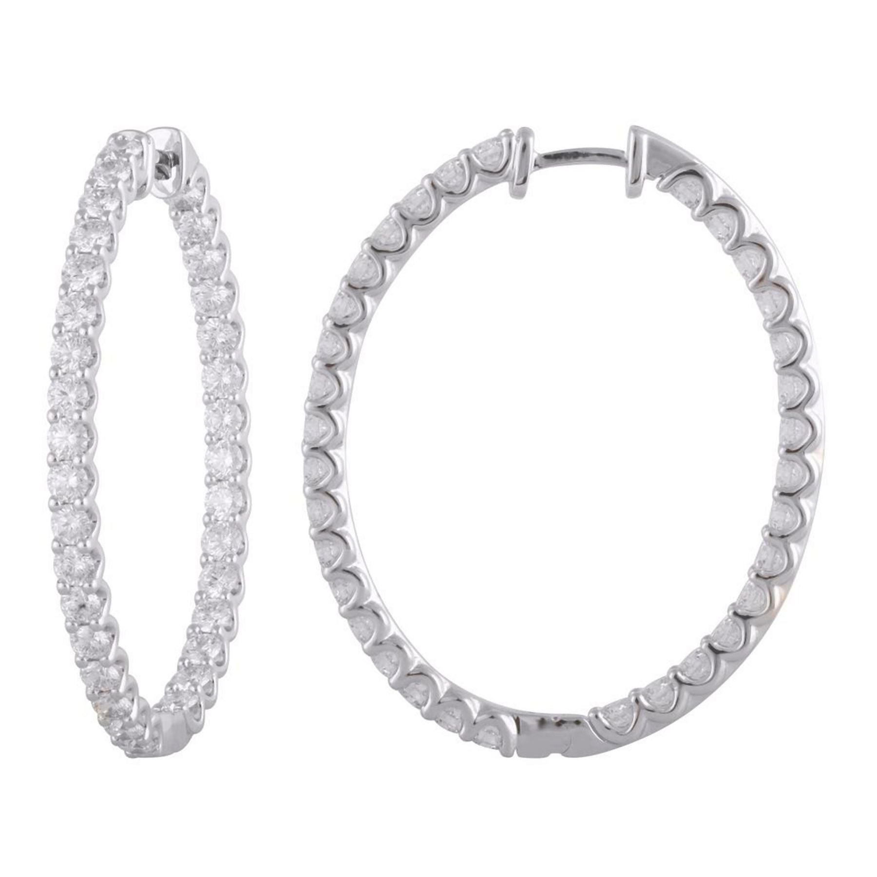 4.00 CT Round Natural Diamond | Hoop Earrings | 14K White Gold | H Color | VS-I Clarity