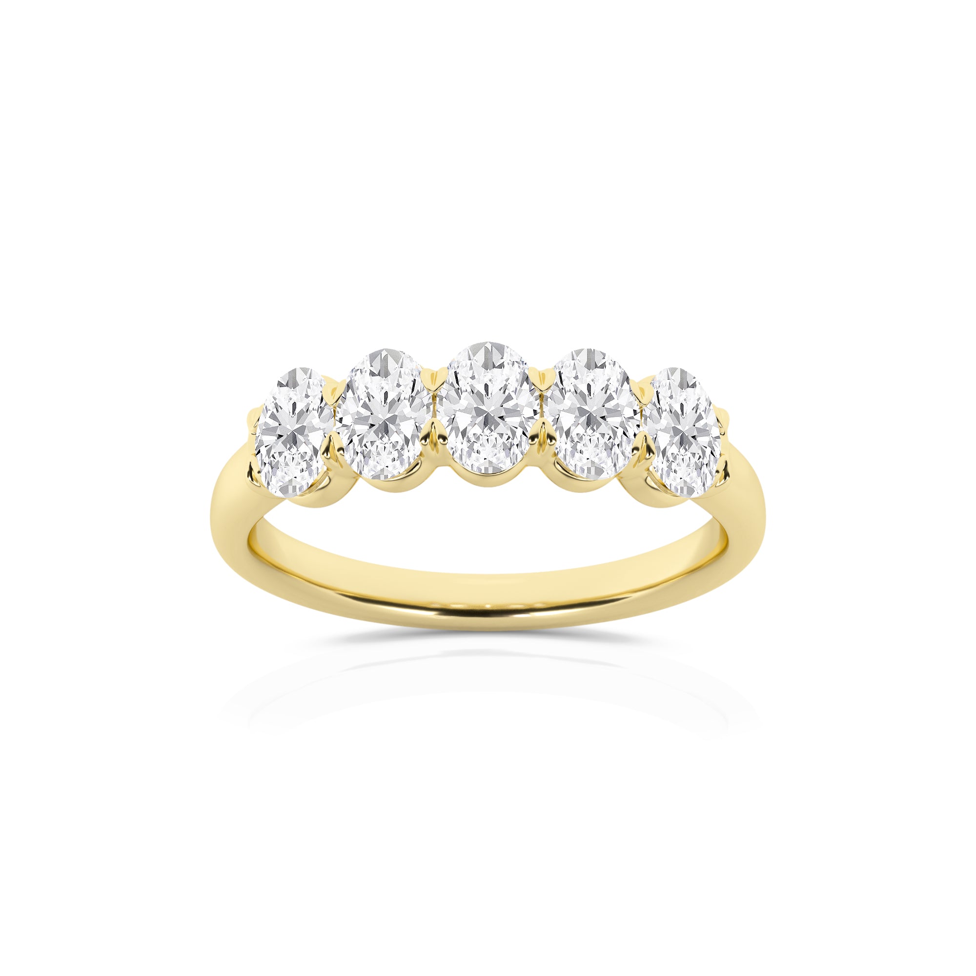 1.00 CT Oval Lab-Grown Diamond | Five Stone Anniversary Wedding Band Ring | 14K Yellow Gold | G Color | VS Clarity