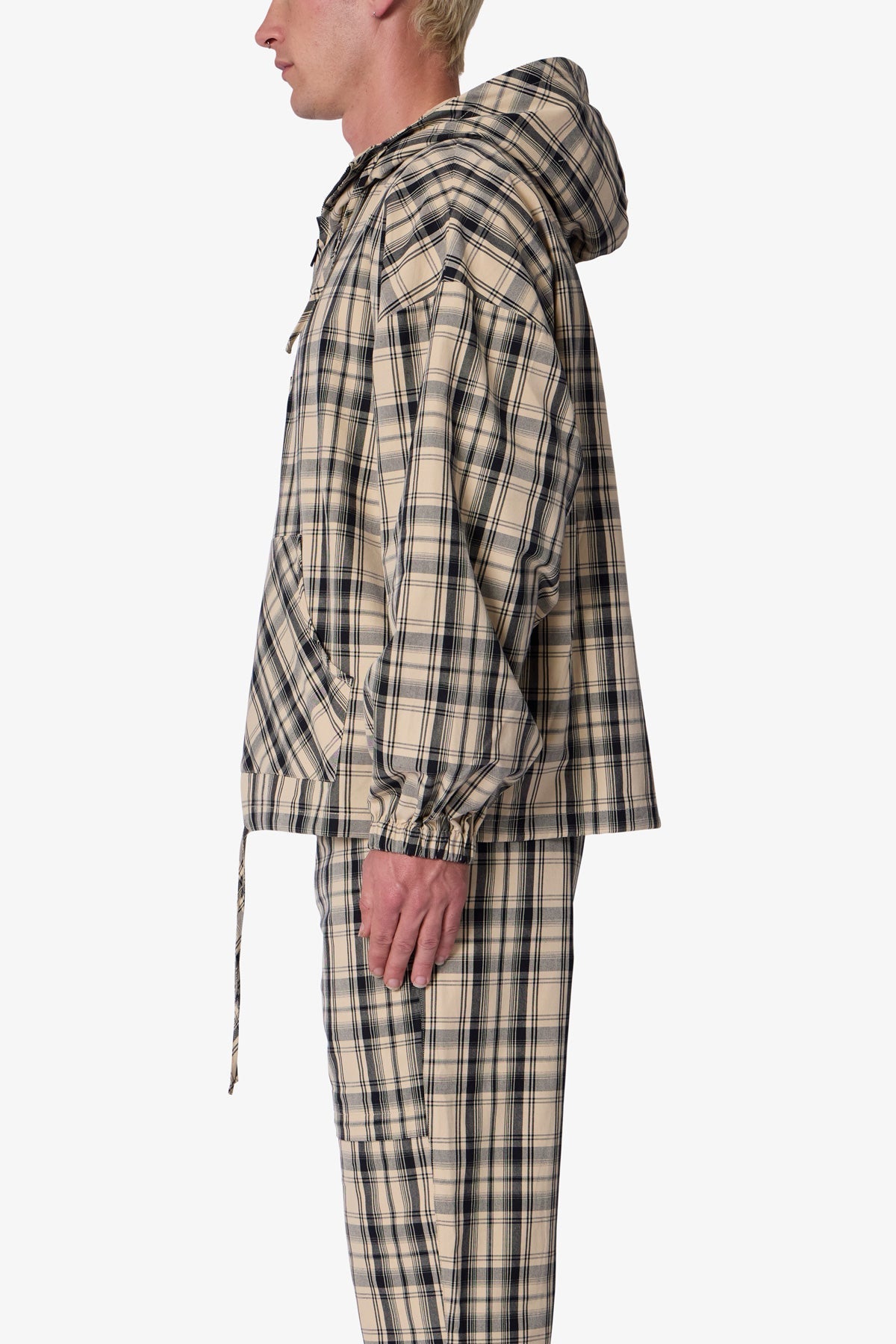 Tartan Print Quarter Zip Jacket | Cream