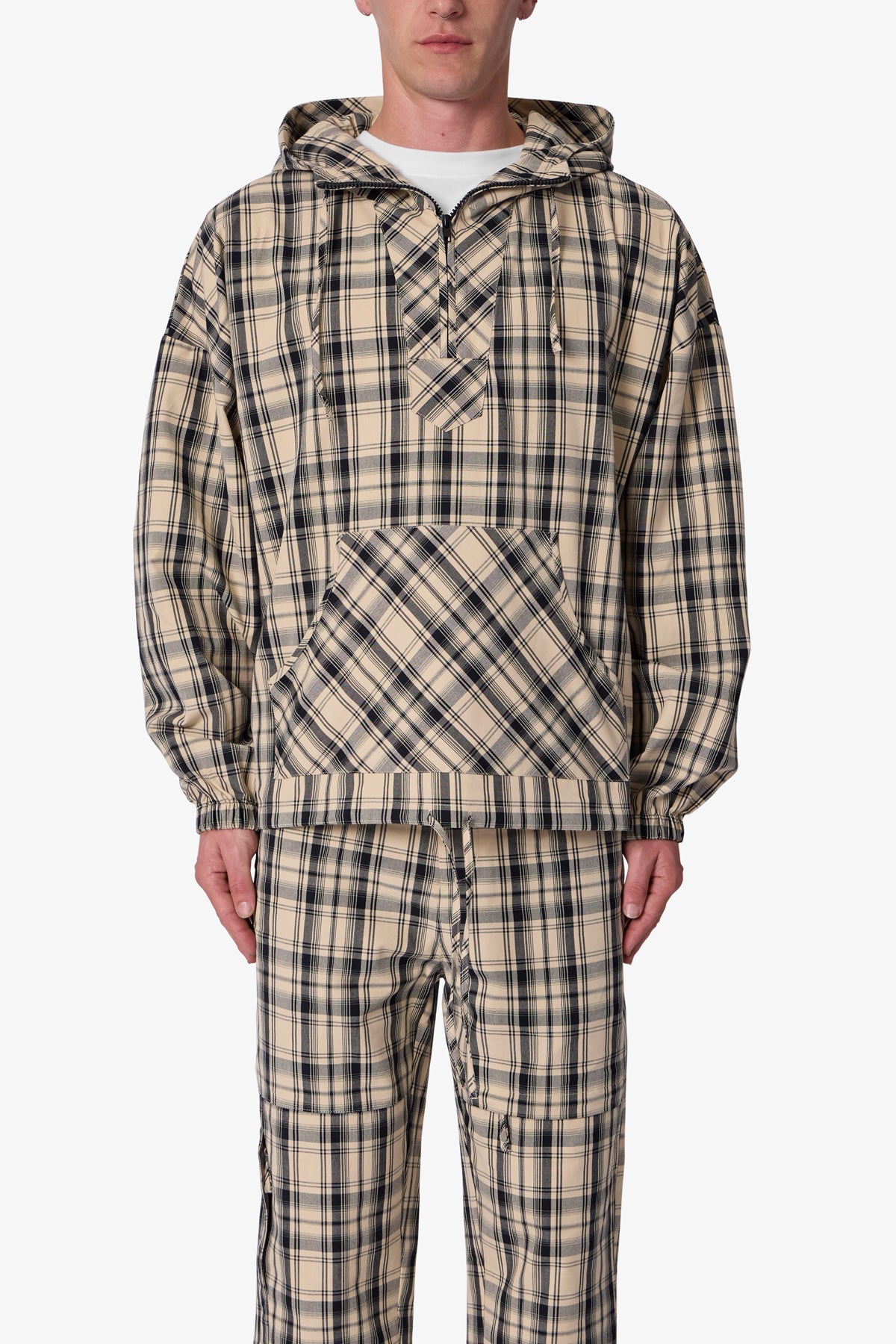 Tartan Print Quarter Zip Jacket | Cream