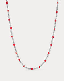 The Costa de Sol Beaded Necklace | Red Stone | Silver