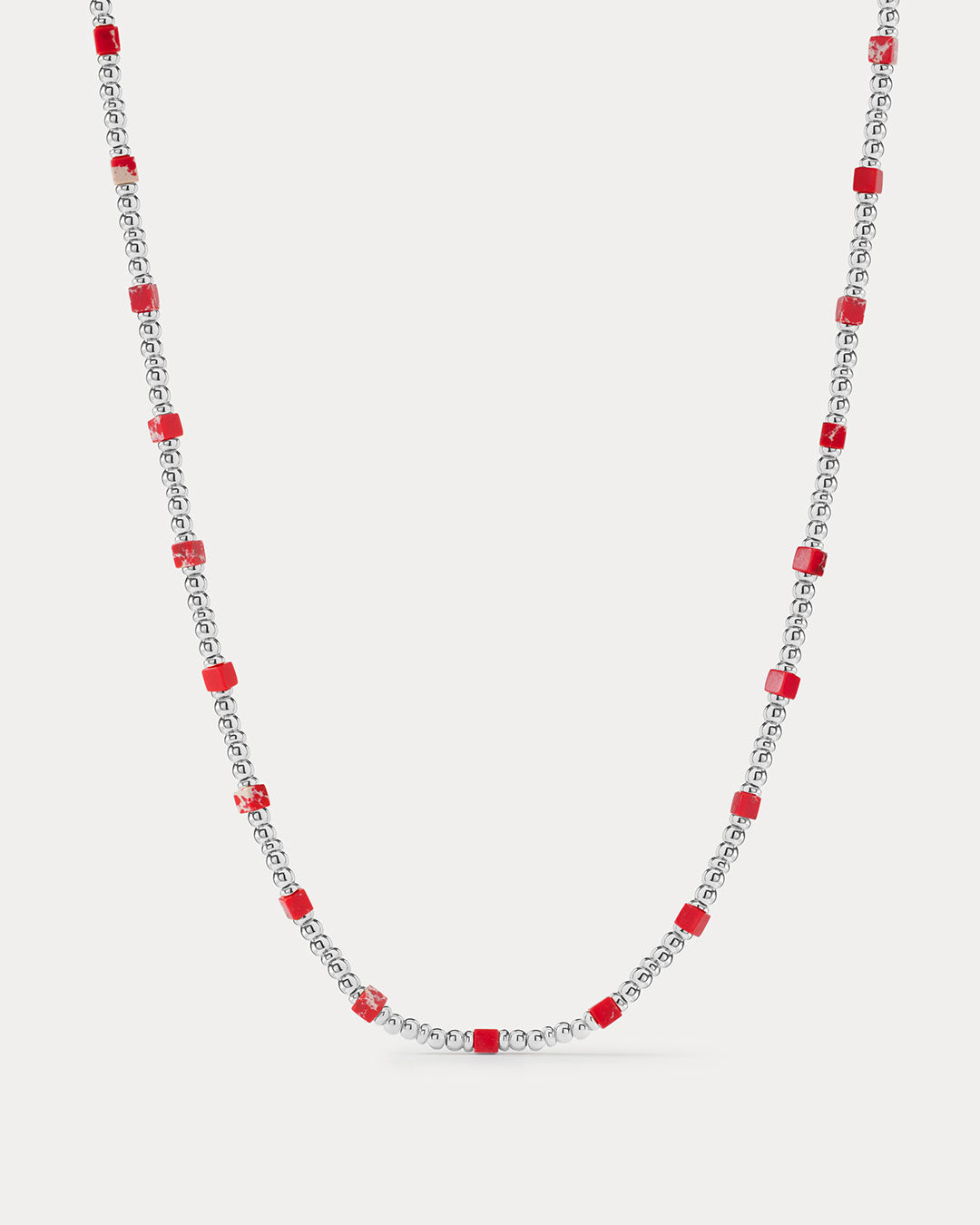 The Costa de Sol Beaded Necklace | Red Stone | Silver