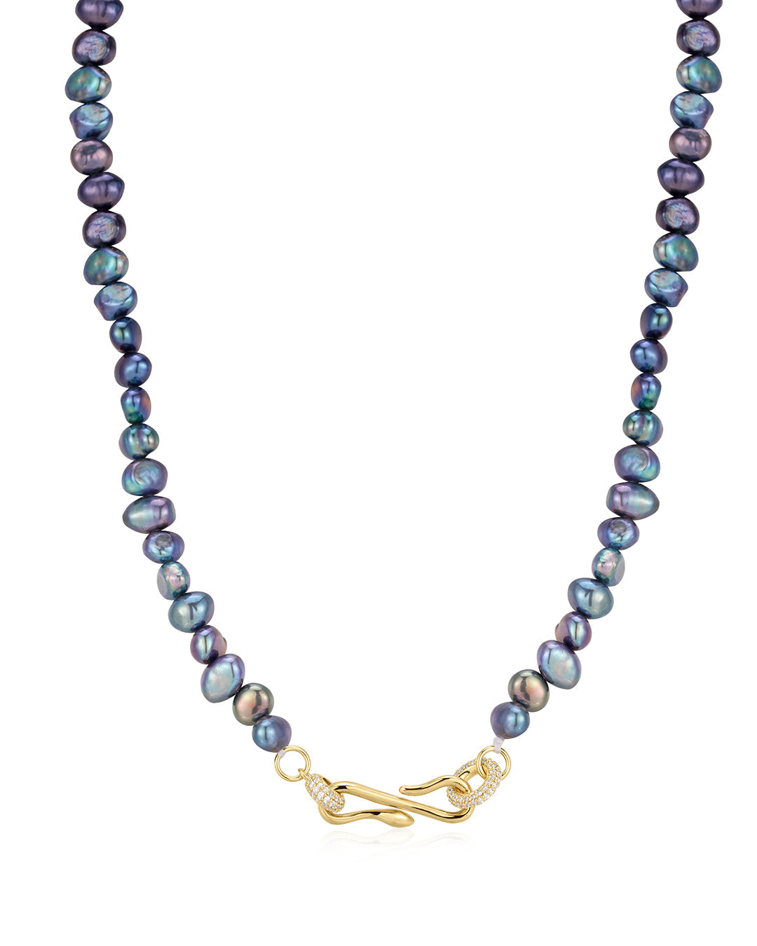 The Pave Hook Pearl Necklace | Gold