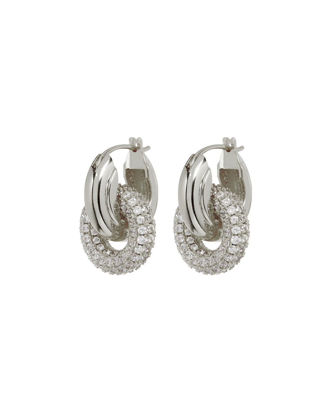 Pave Interlock Hoops - Silver | Plated Silver