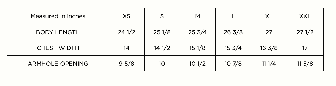 Product size guide