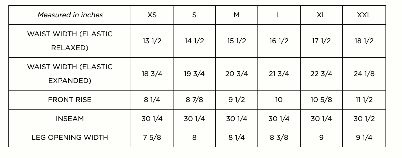 Product size guide