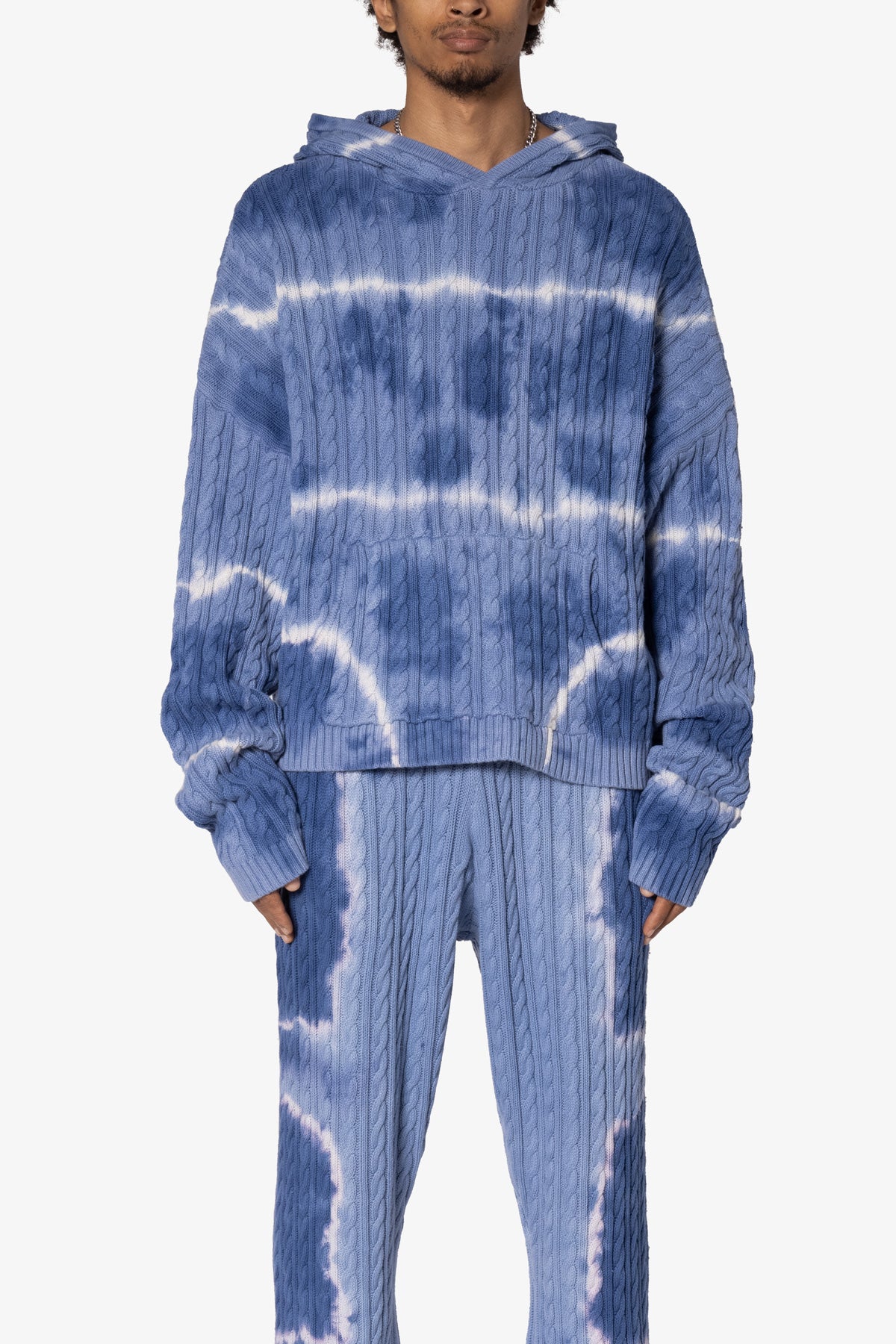 Tie Dye Cable Knit Hoodie | Blue