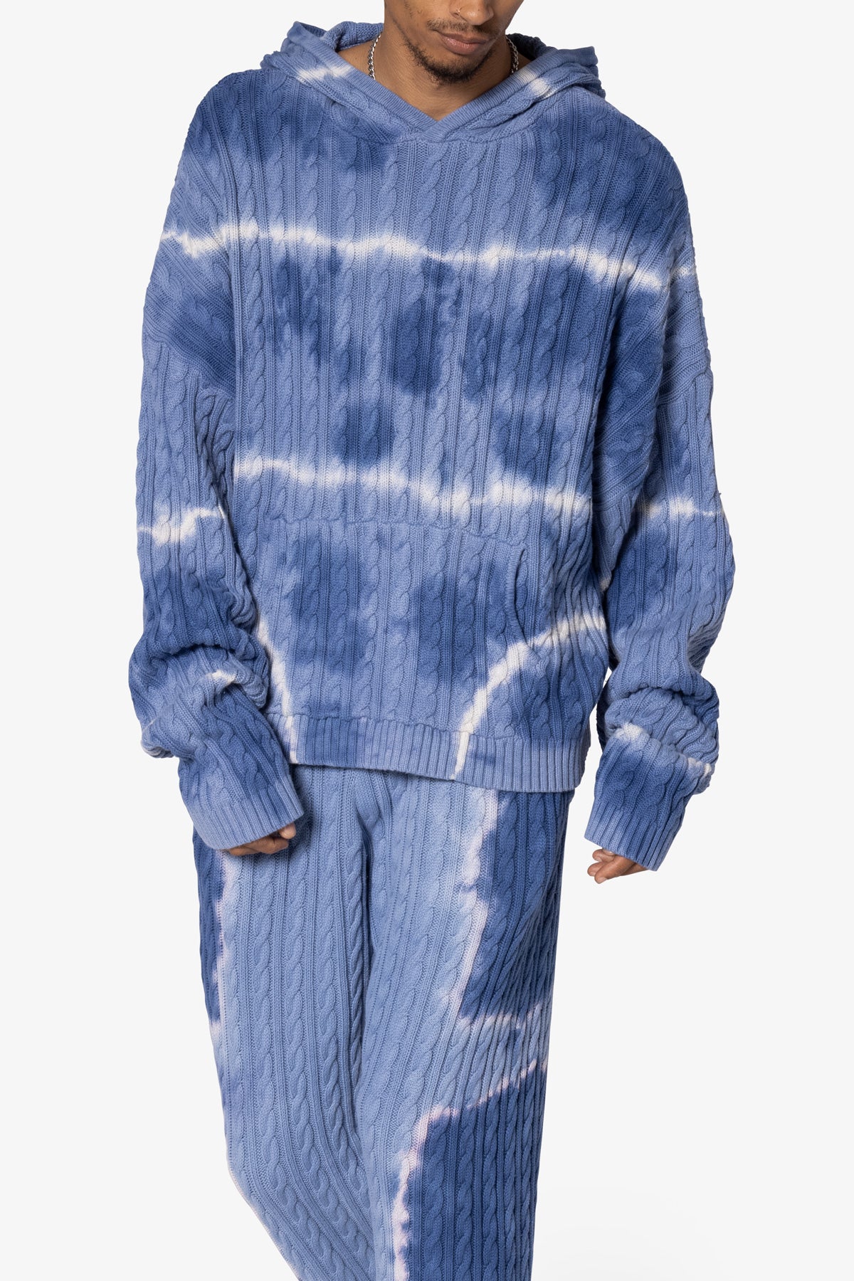 Tie Dye Cable Knit Hoodie | Blue