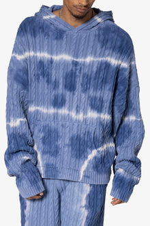 Tie Dye Cable Knit Hoodie | Blue