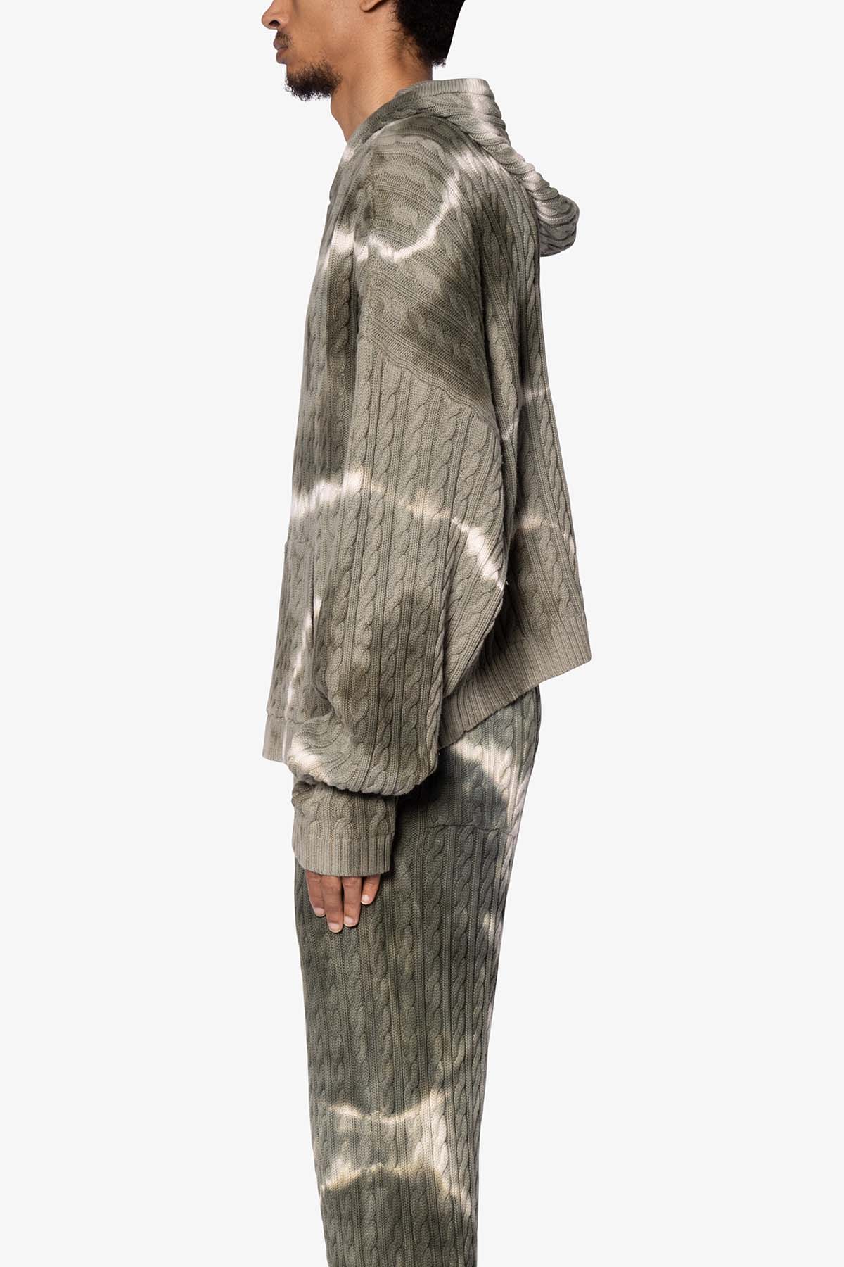 Tie Dye Cable Knit Hoodie | Olive
