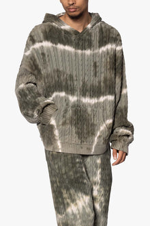 Tie Dye Cable Knit Hoodie | Olive