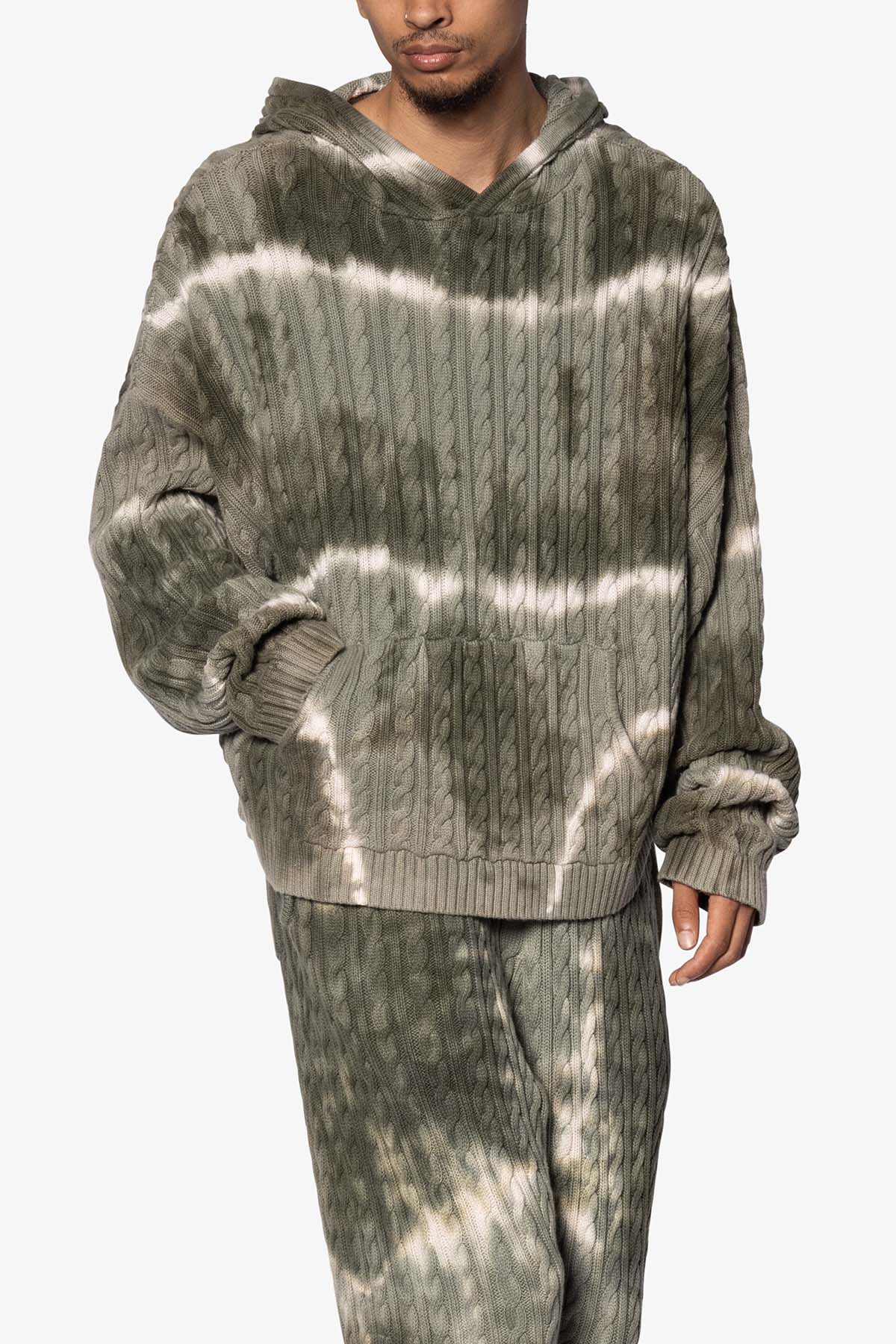 Tie Dye Cable Knit Hoodie | Olive