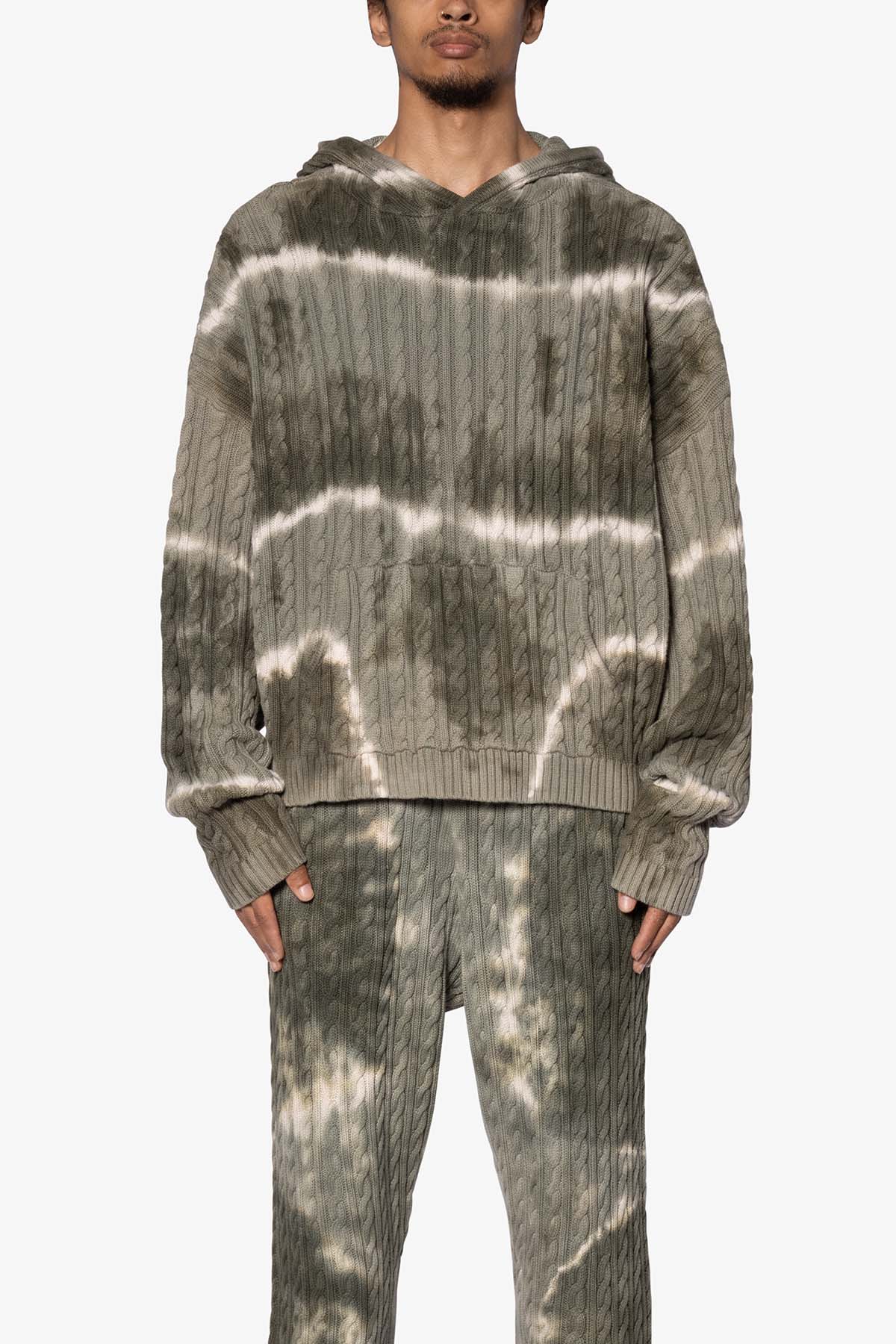 Tie Dye Cable Knit Hoodie | Olive
