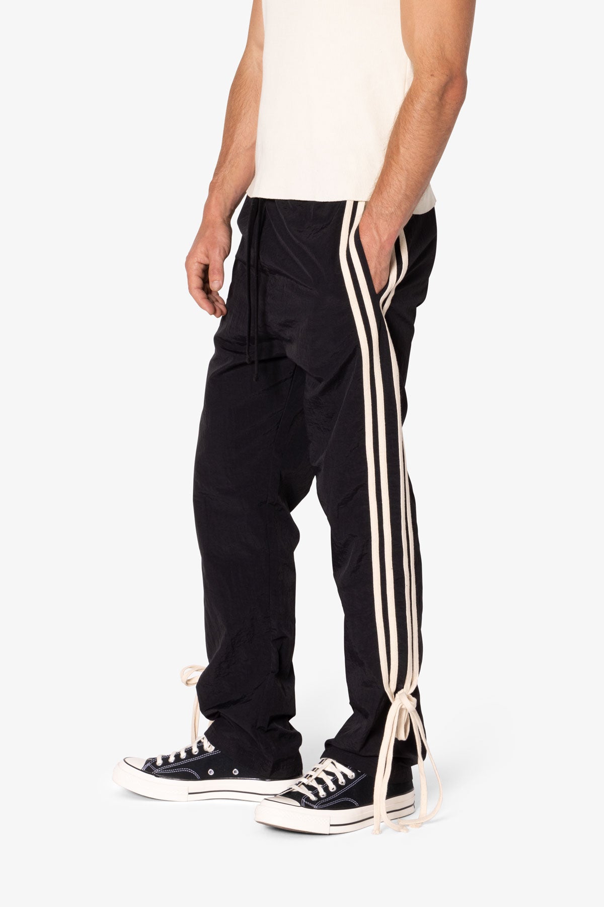 Tied Stripe Track Pants | Black