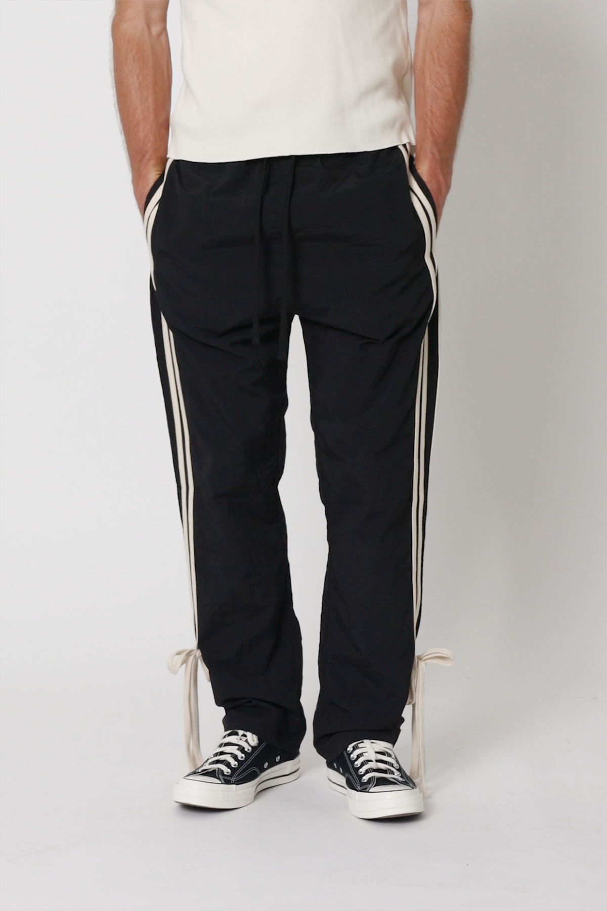 Tied Stripe Track Pants | Black