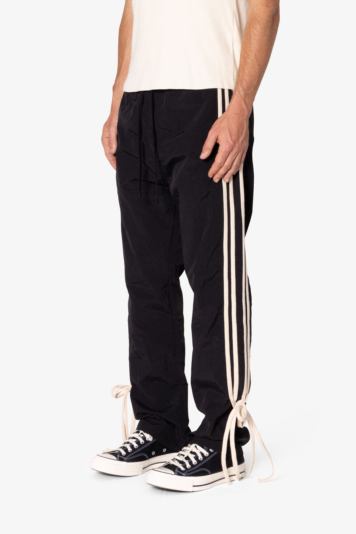 Tied Stripe Track Pants | Black