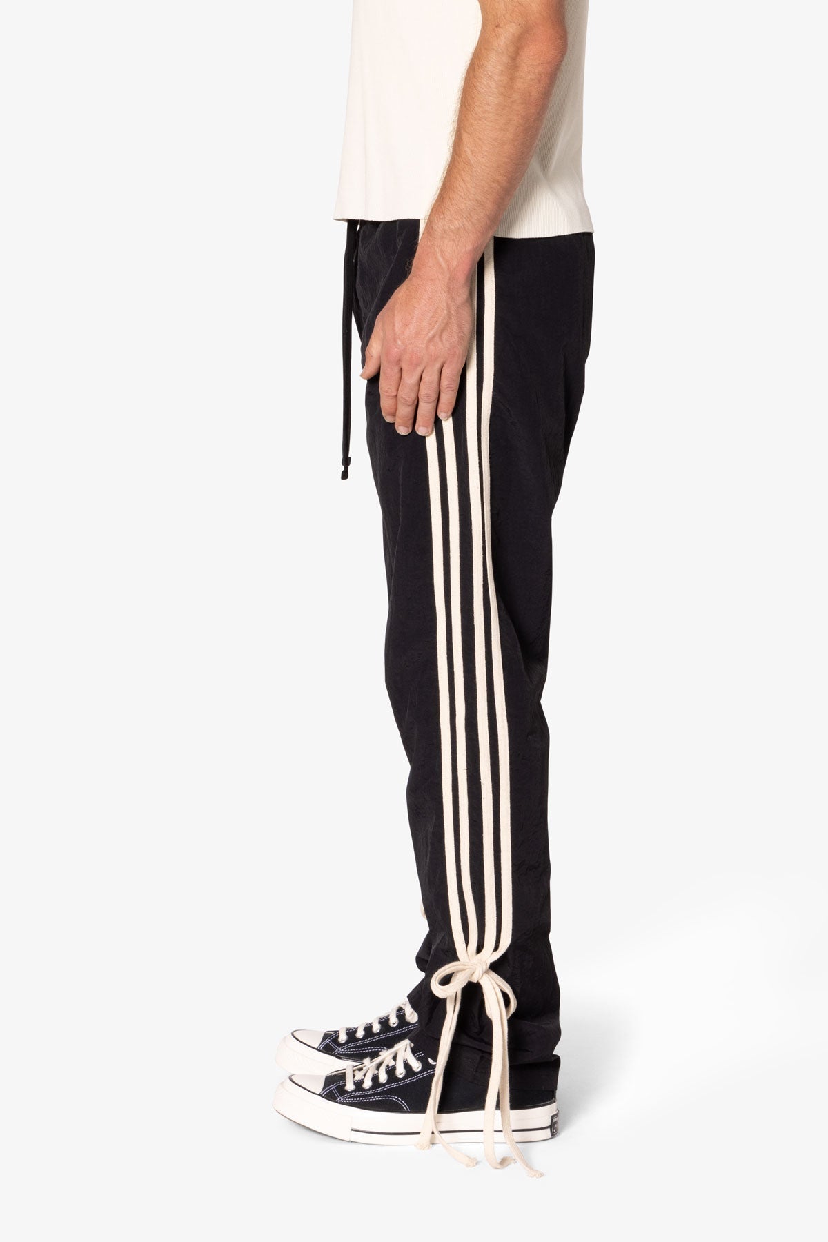 Tied Stripe Track Pants | Black