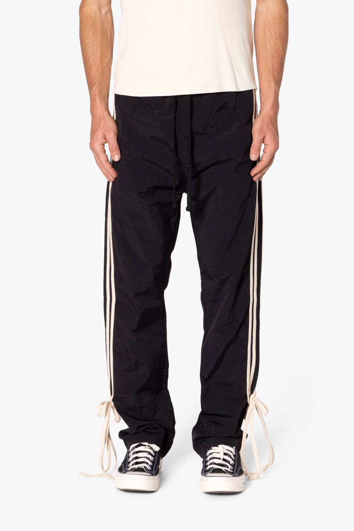 Tied Stripe Track Pants | Black
