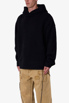 Tonal Grain Knitted Hoodie | Black