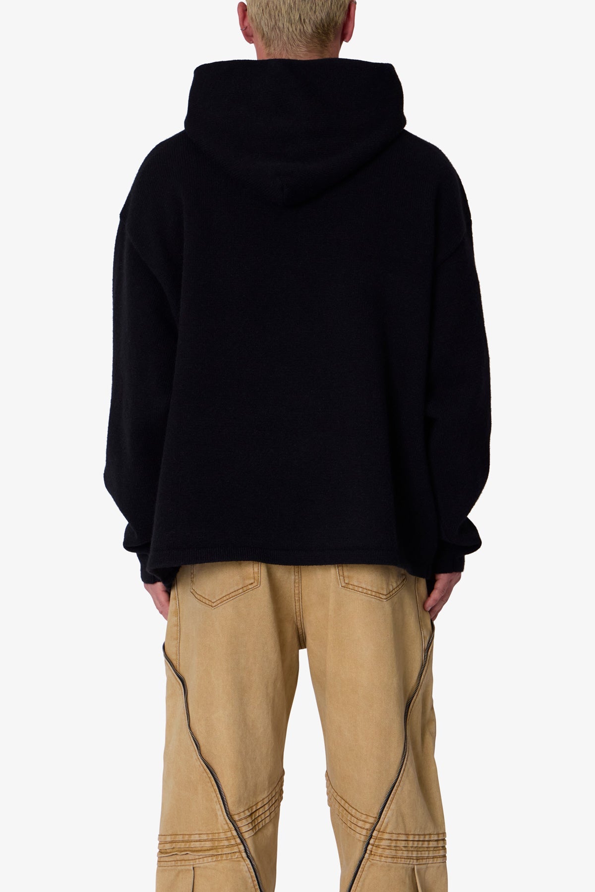 Tonal Grain Knitted Hoodie | Black