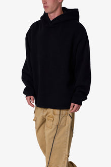 Tonal Grain Knitted Hoodie | Black