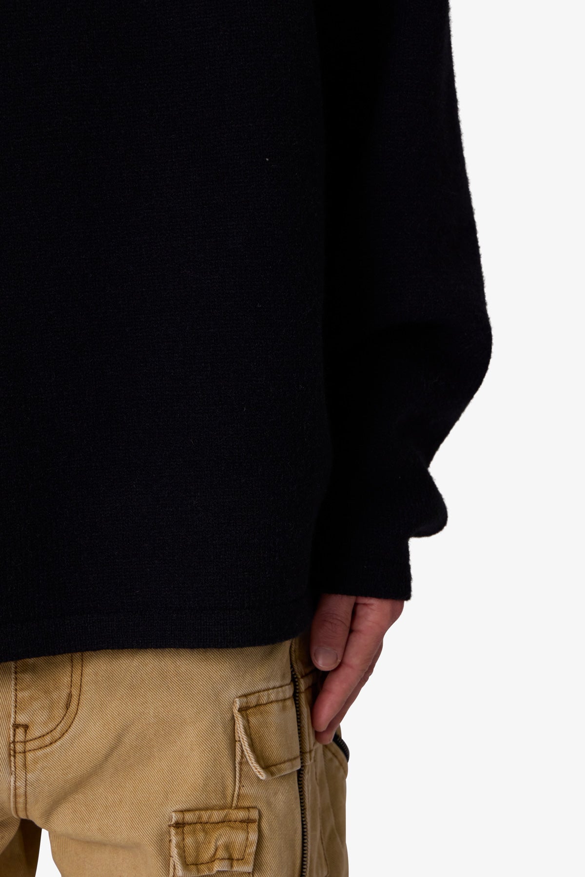 Tonal Grain Knitted Hoodie | Black