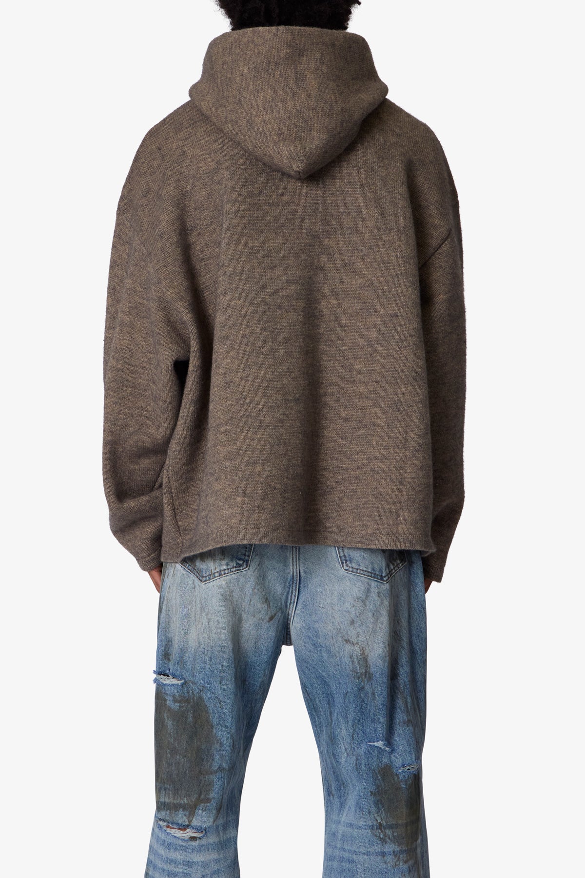 Tonal Grain Knitted Hoodie | Brown