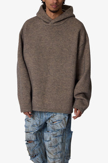 Tonal Grain Knitted Hoodie | Brown