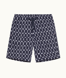 Trevone Towelling Geometric Tile Towelling Sweat Shorts | Midnight Navy